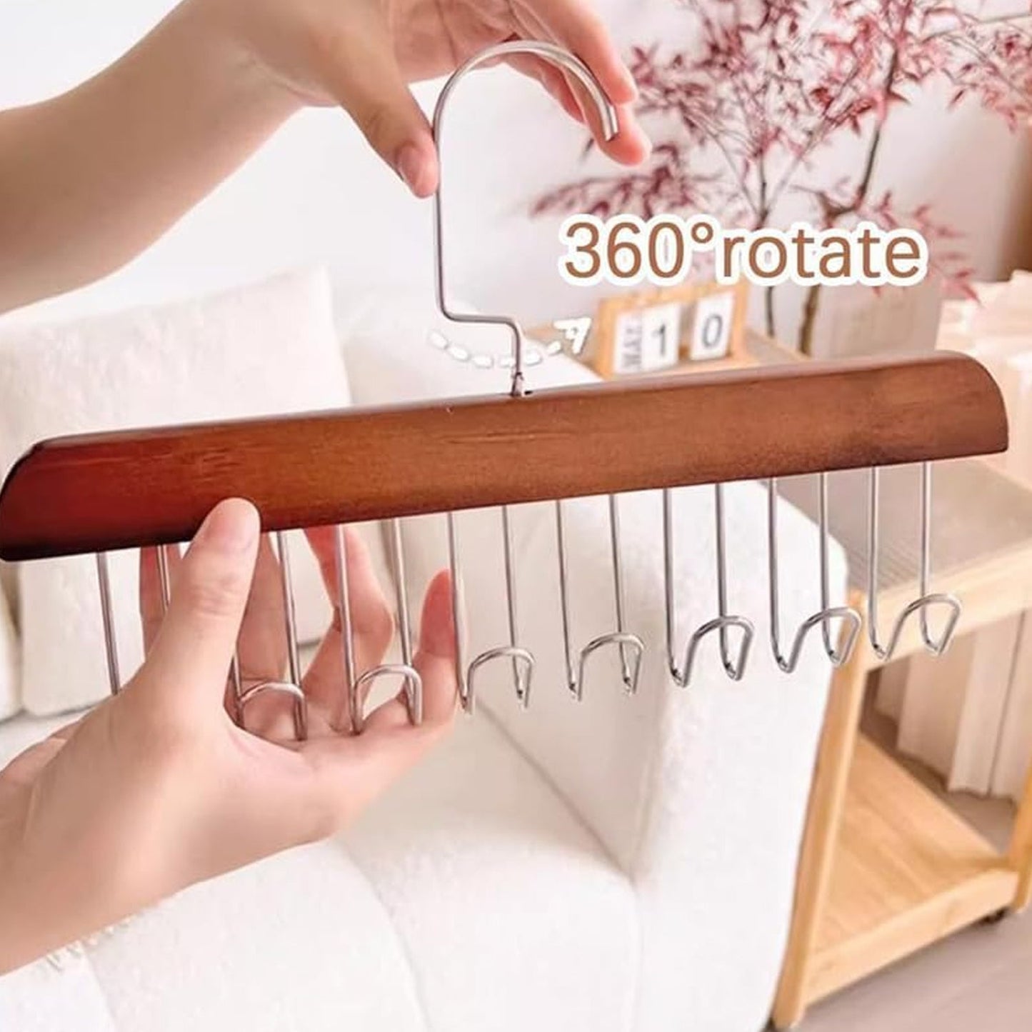 Durable lotus wood hanger organizer for compact small wardrobe