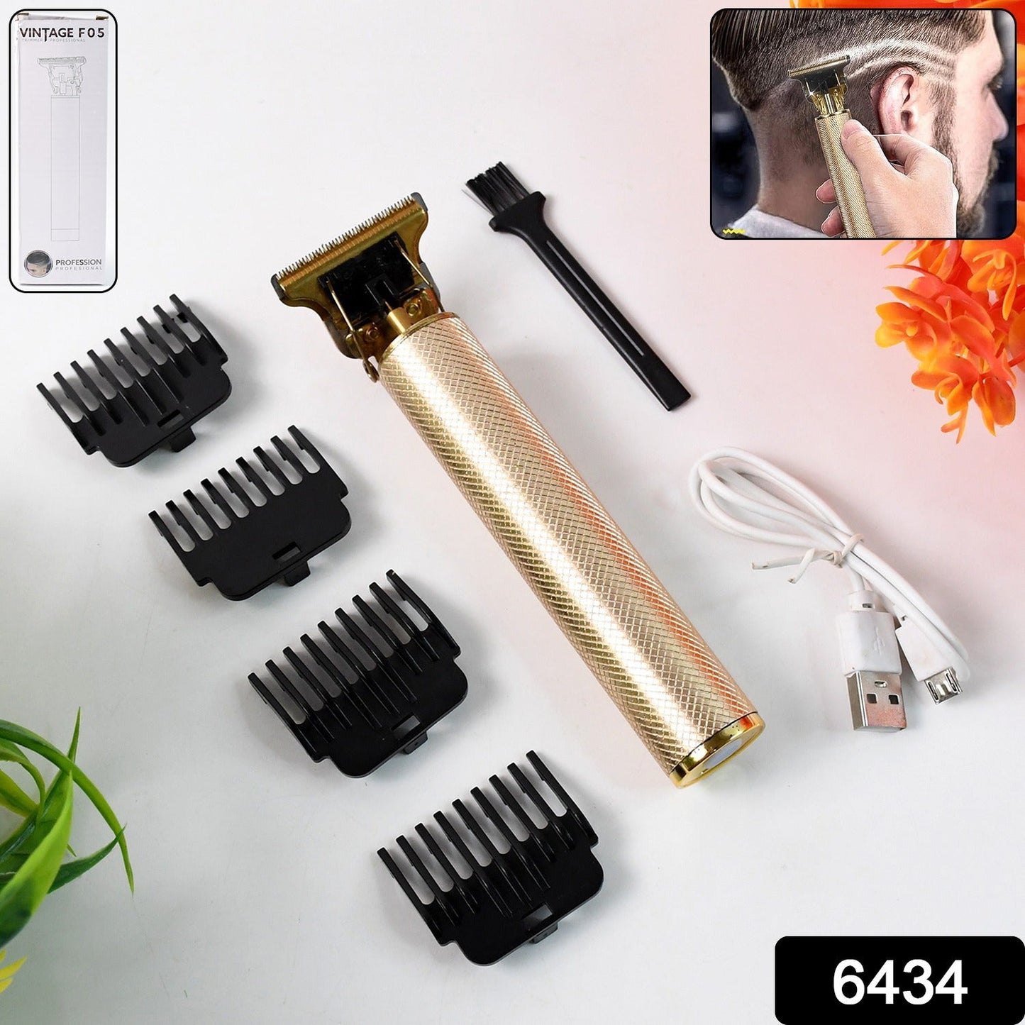 Electric hair clipper for men with cleaning brush and guide combs, ideal for beard and hairstyle trims