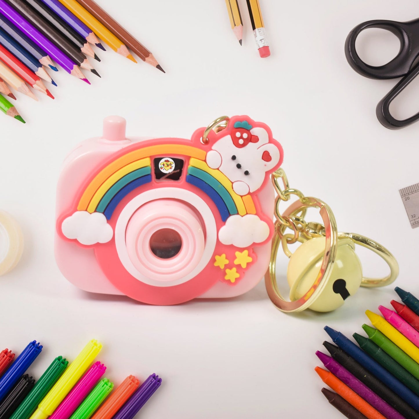 Rainbow projection camera keychain with zinc alloy ring