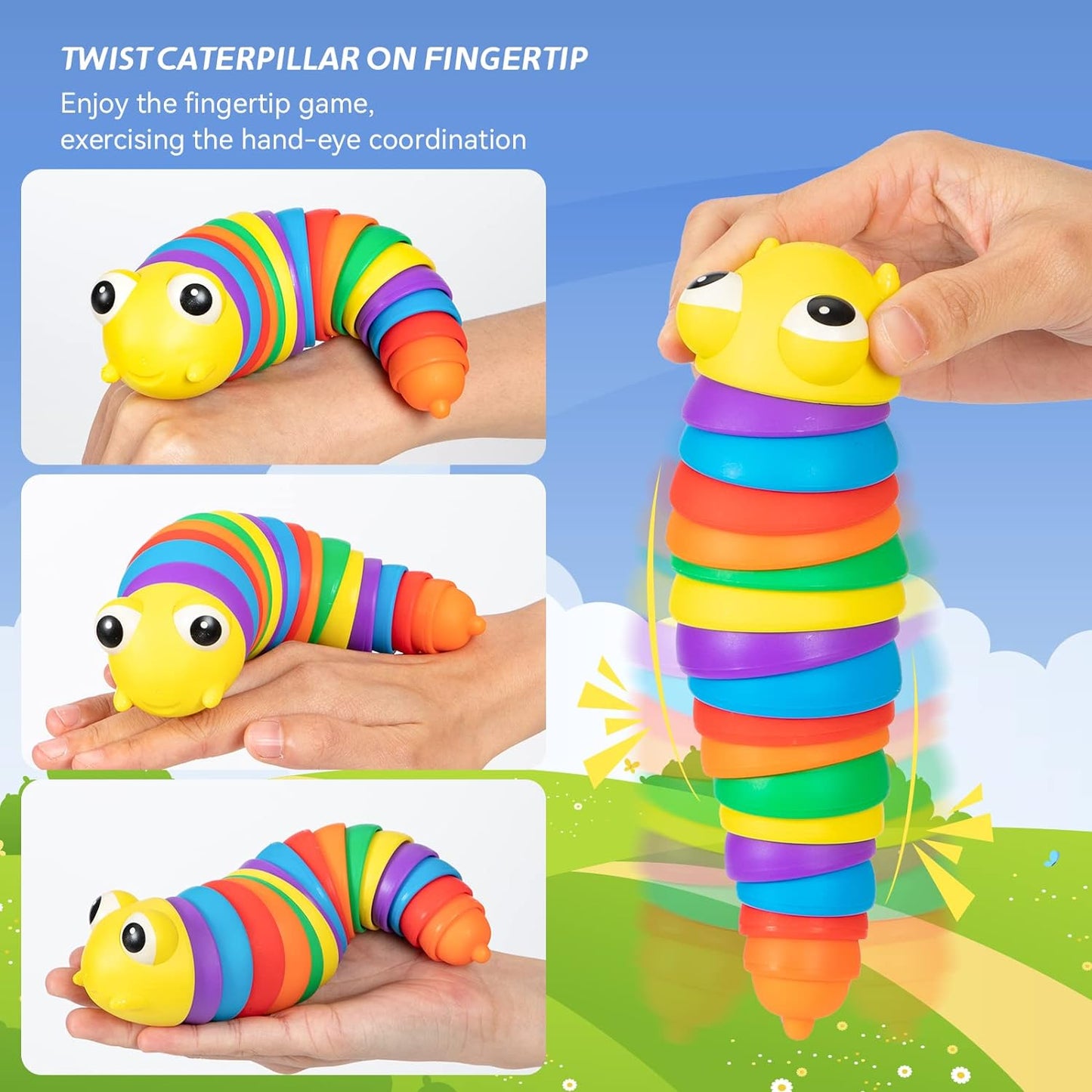 Colorful caterpillar style slug toy for anxiety relief