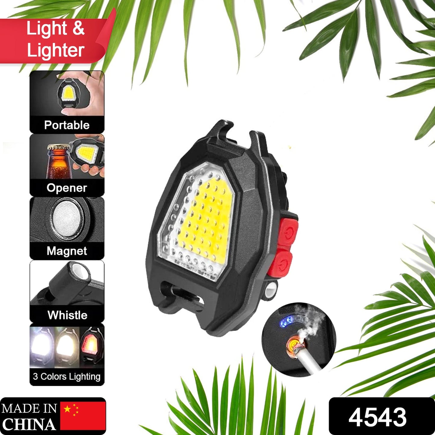 Triangular LED flashlight with magnetic base and lighter function