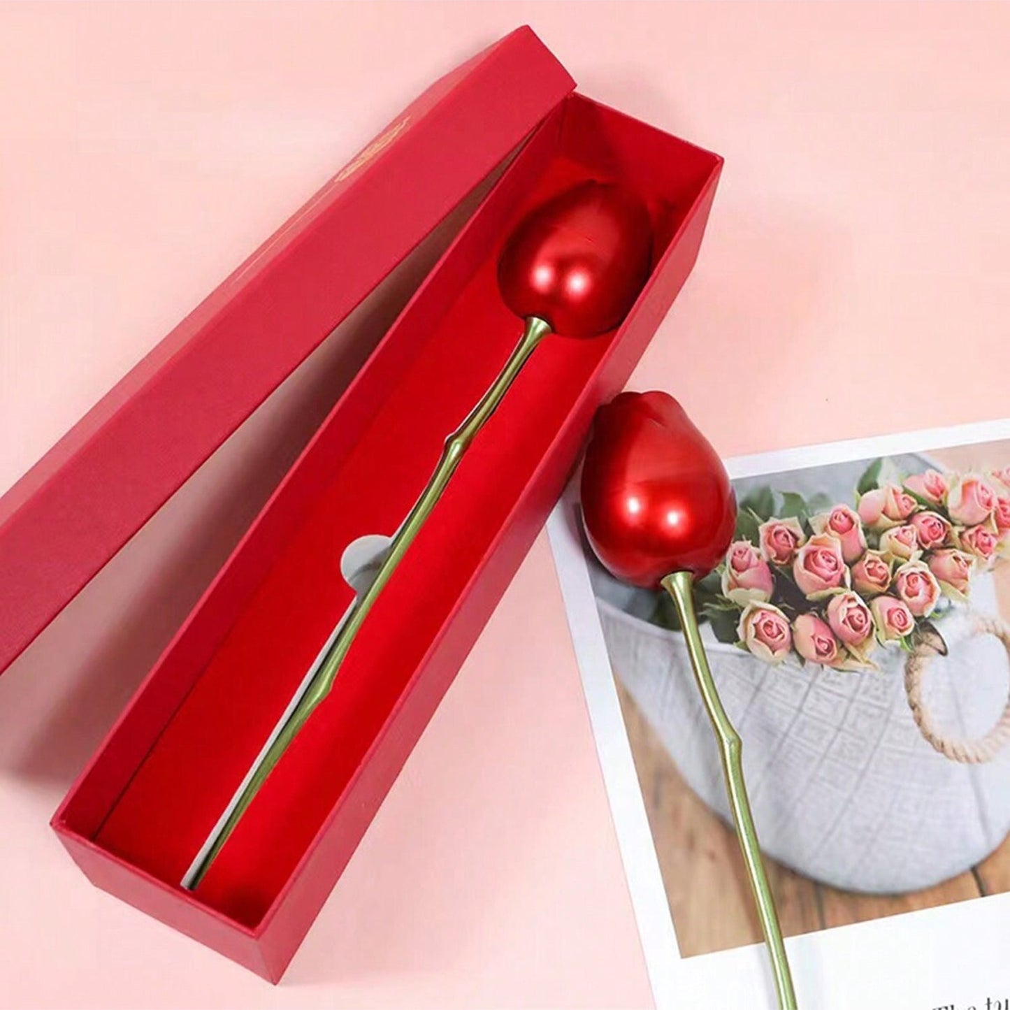 Red rose jewelry box for proposal and engagement ring storage