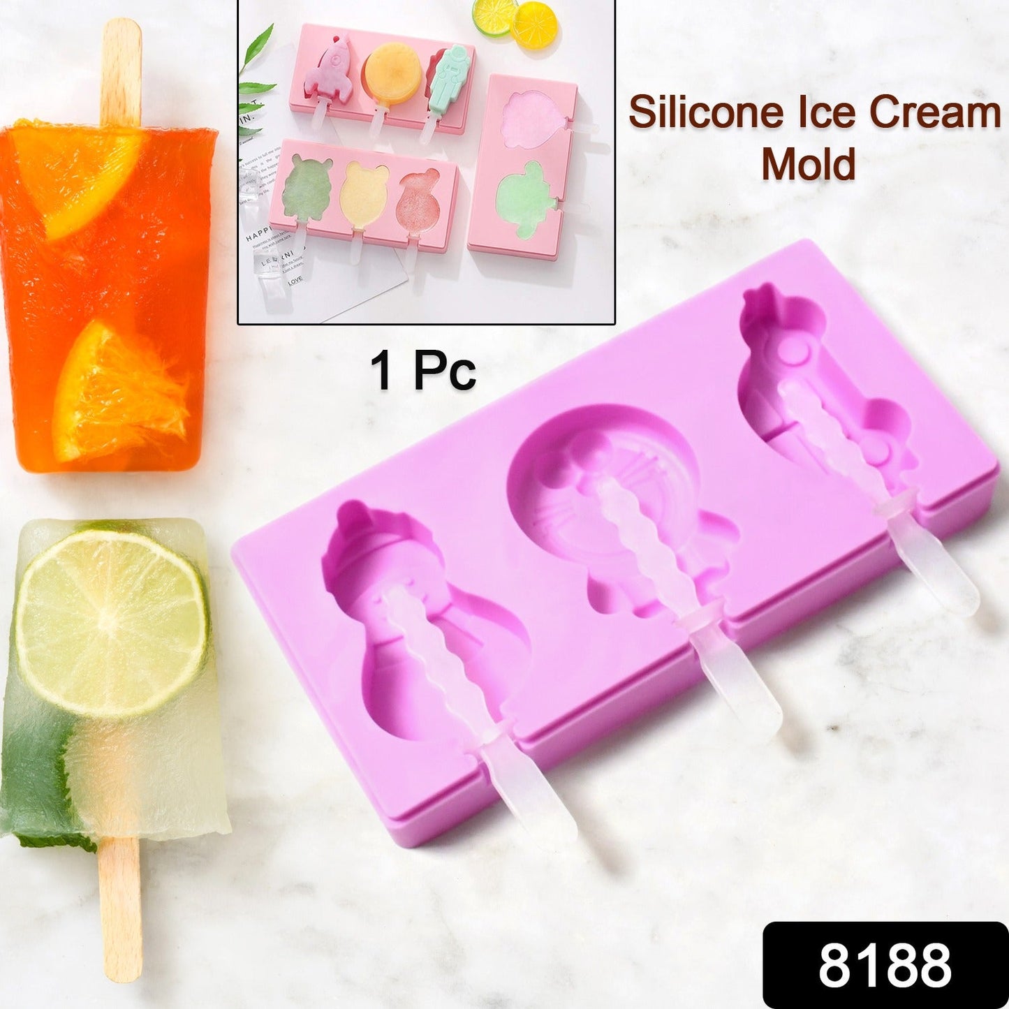 Stackable silicone ice cream mold with cover for easy freezer storage