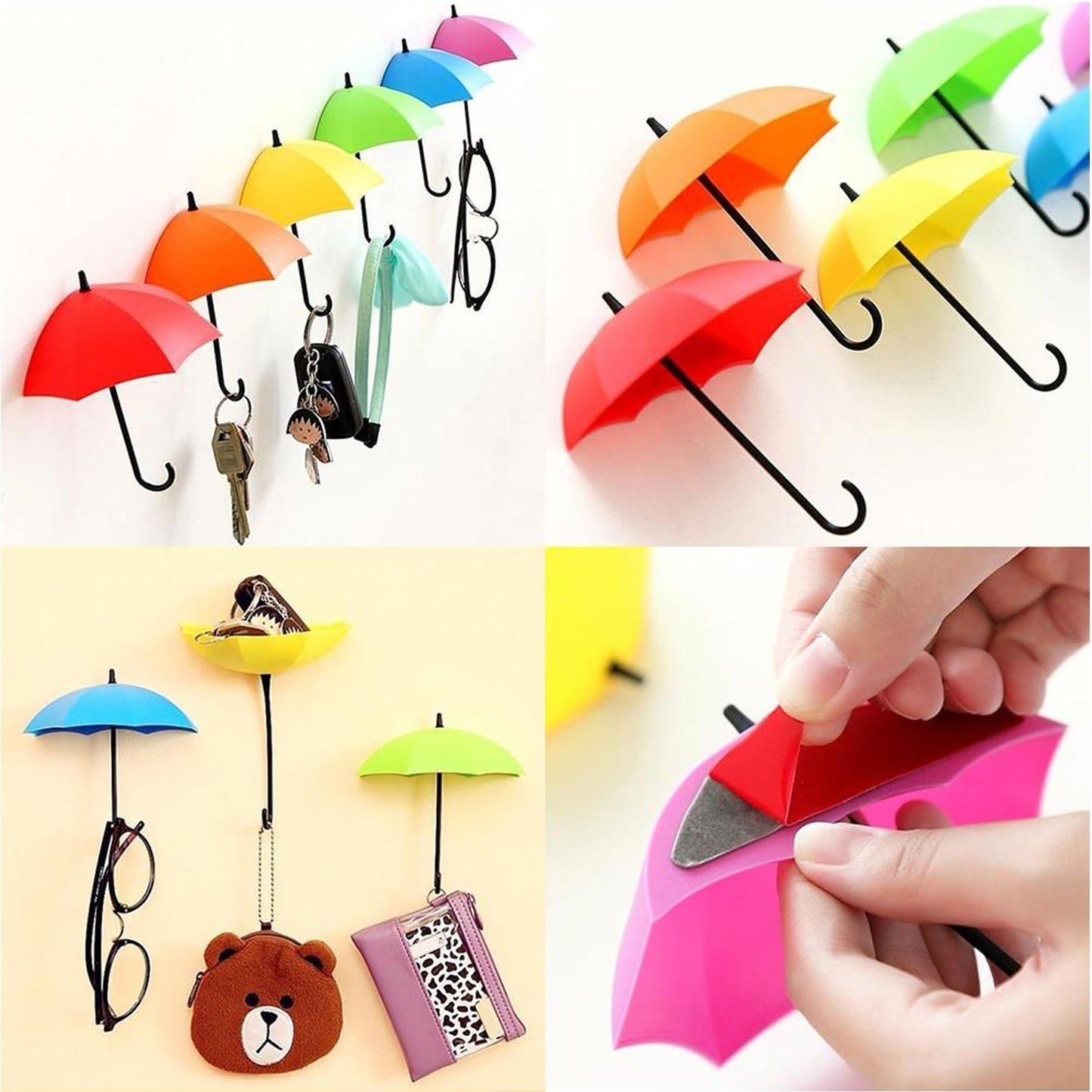 Self-stick umbrella hook ideal for organizing bathroom accessories and towels