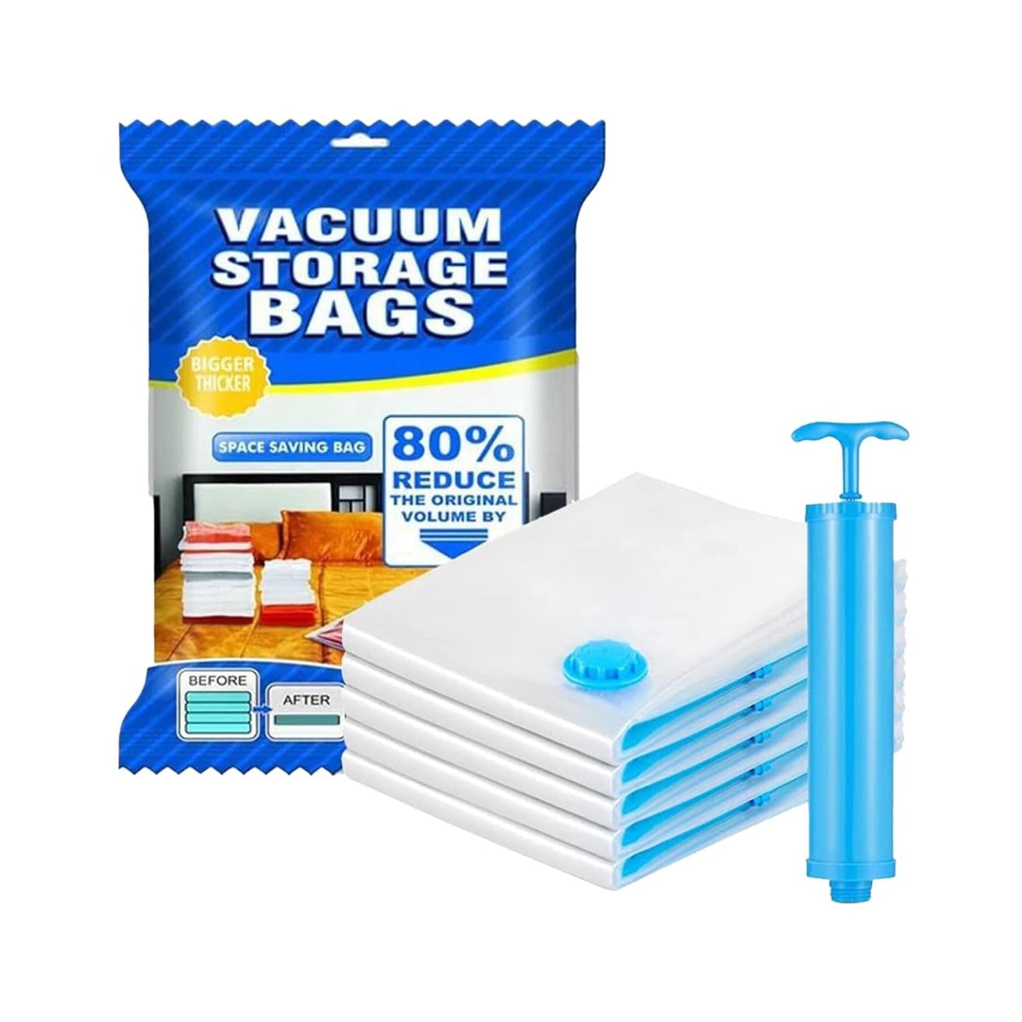 Vacuum storage bags with clothing clips and label stickers