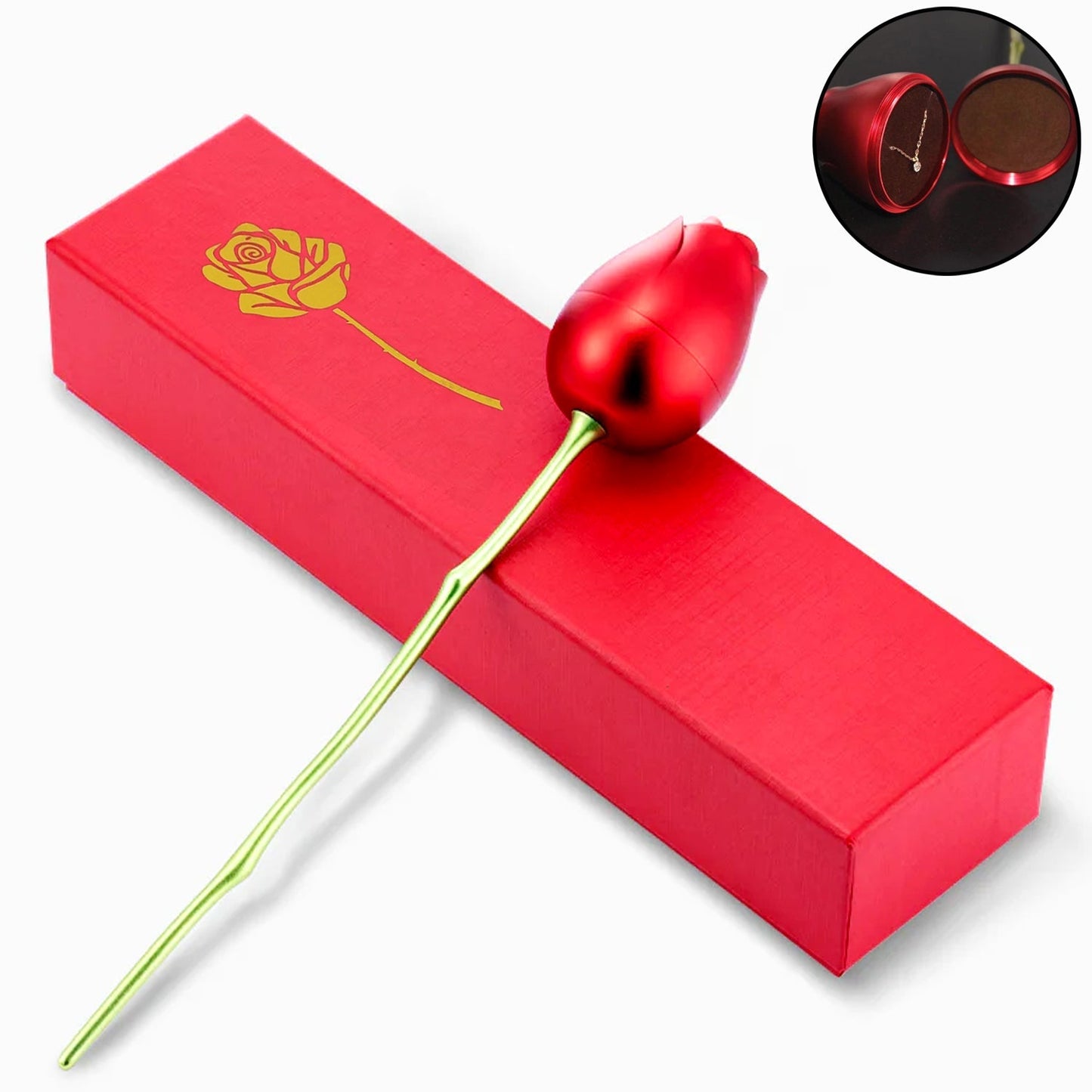 Romantic proposal ring box in shape of red rose flower design