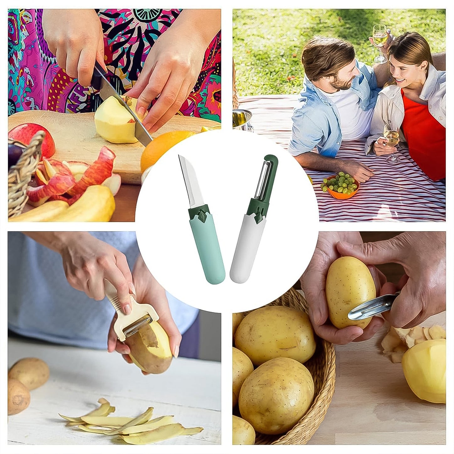 Portable ceramic blade peeler knife folding safely for camping use