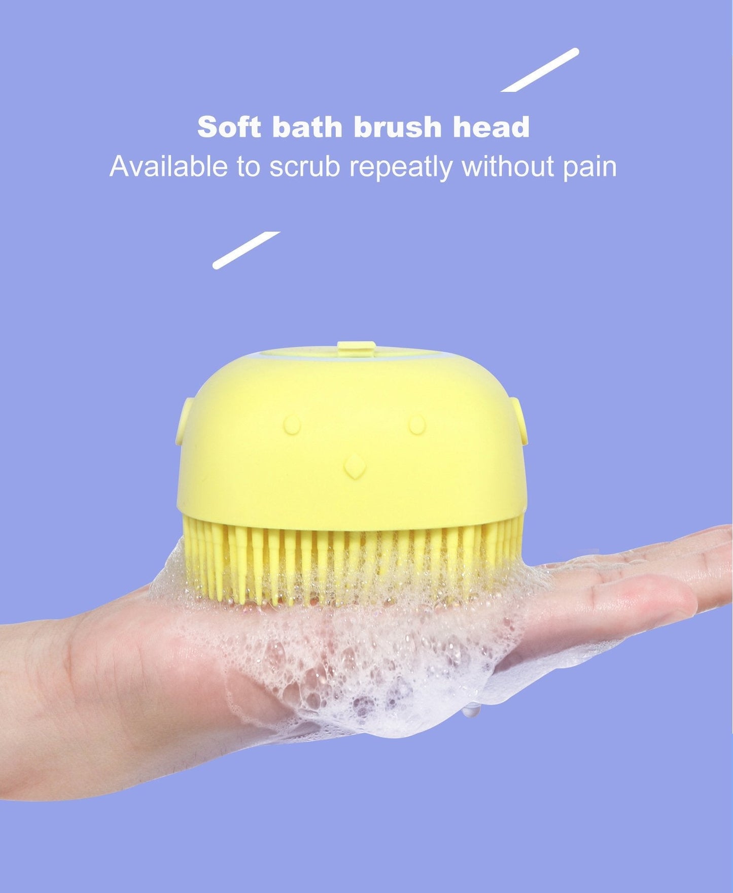 Gentle silicone bristle bath brush, palm-shaped, suitable for all ages, with quick-dry and reusable features