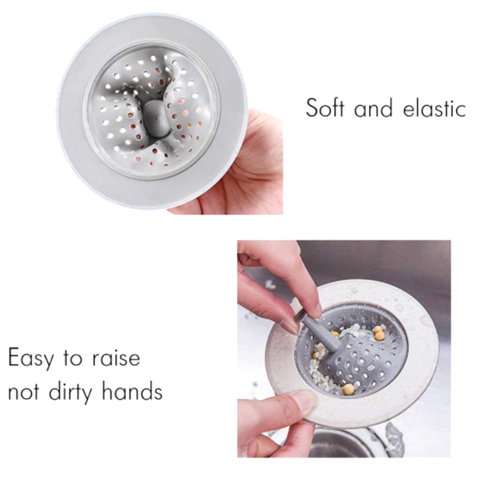 Silicone mesh drainer basket filtering debris from kitchen sink