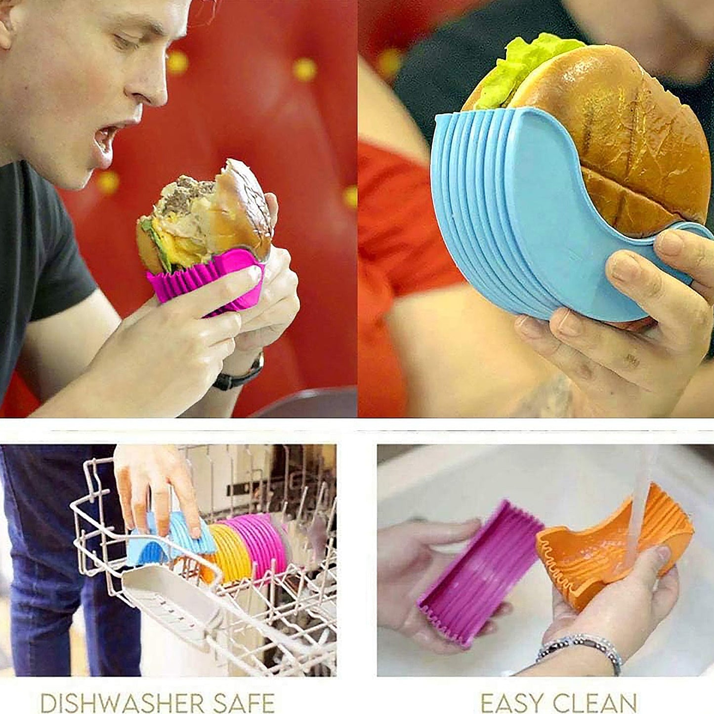 Stretchable silicone bun holder for sandwiches and burgers