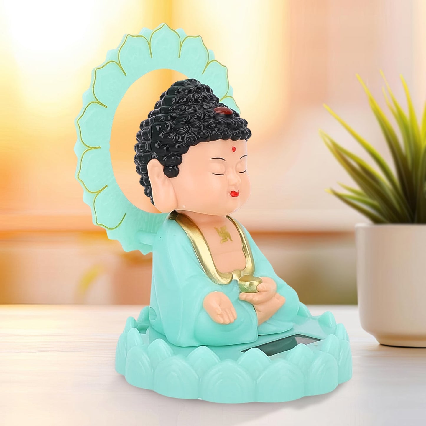 Plastic Buddha statue nodding head solar powered desk decor