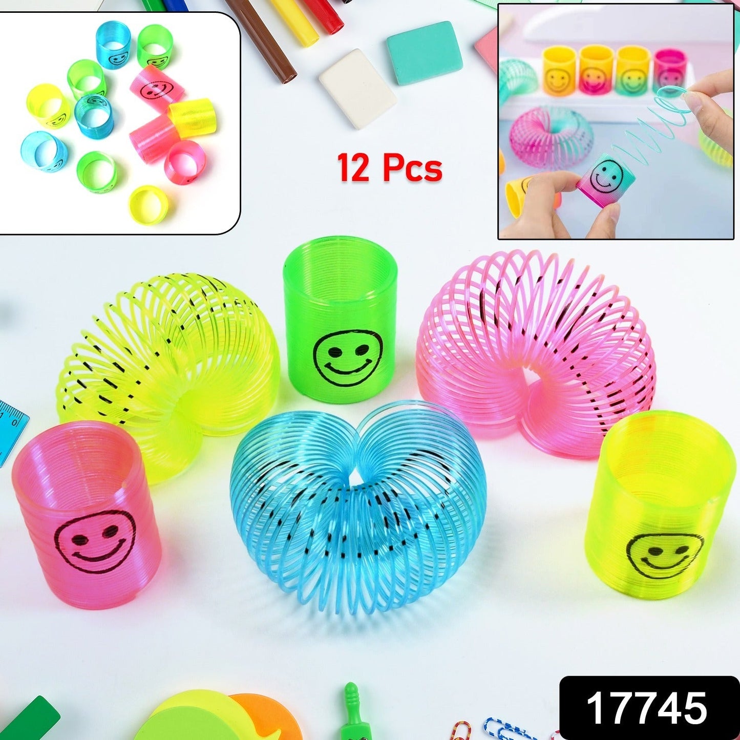 Compact portable slinky spring toys for party favor, 12 colorful pieces