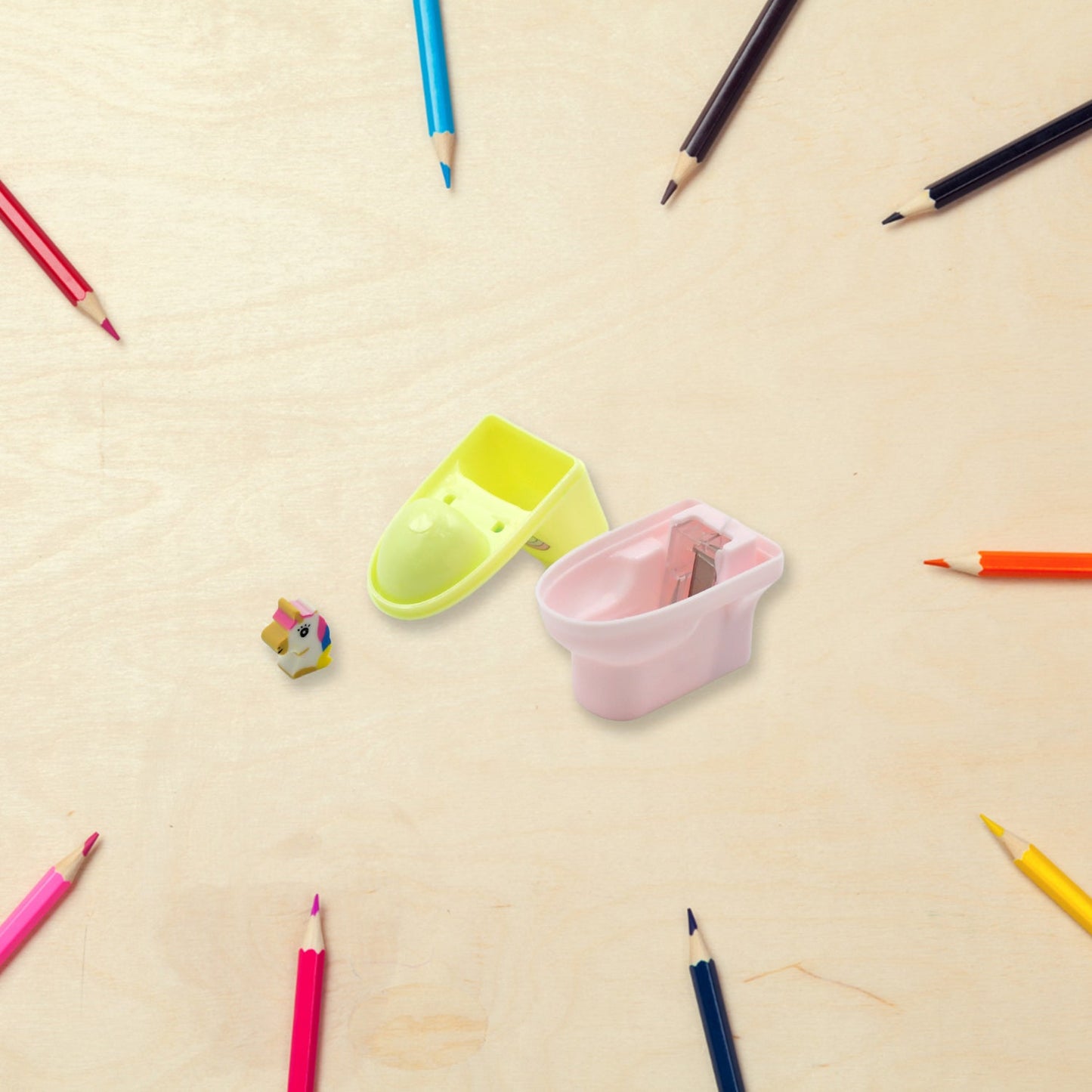 Kids toilet sharpener with eraser wheel for study and drawing