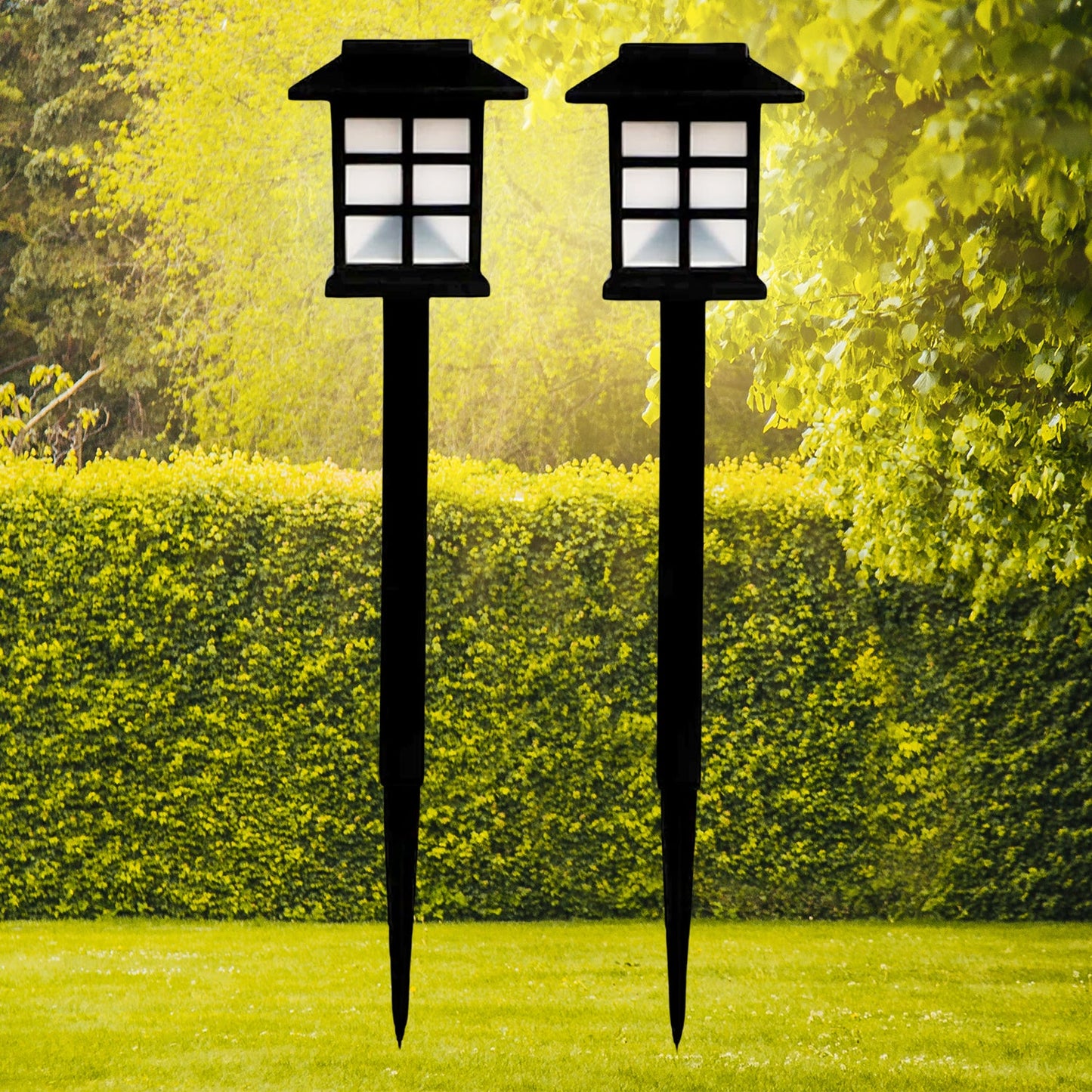 Solar garden lights pack of 2 installed on outdoor walkway
