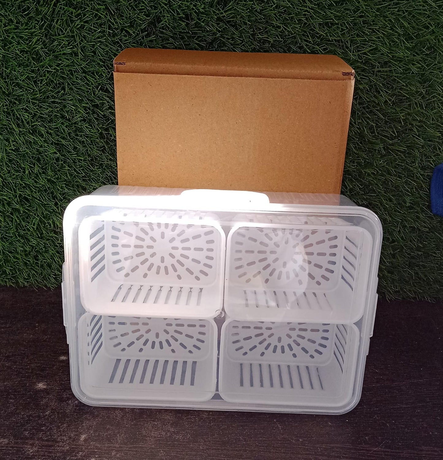 Plastic storage box keeping food fresh in refrigerator