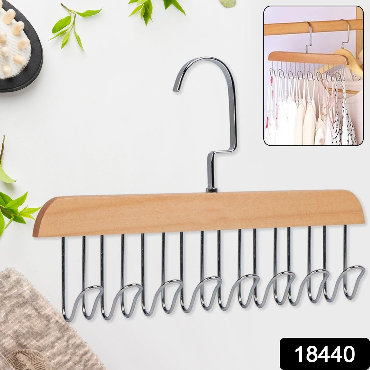 Lotus wood multi hook hanger for sarees coats and dresses