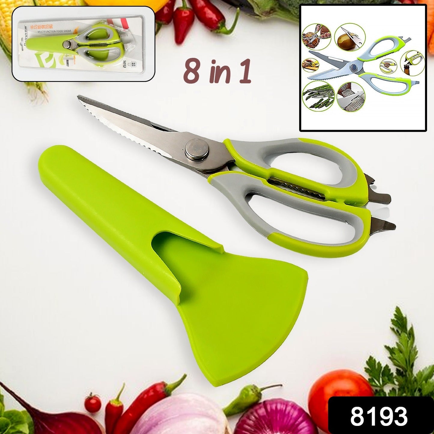 Red handle heavy duty kitchen shears with non-slip ergonomic grip