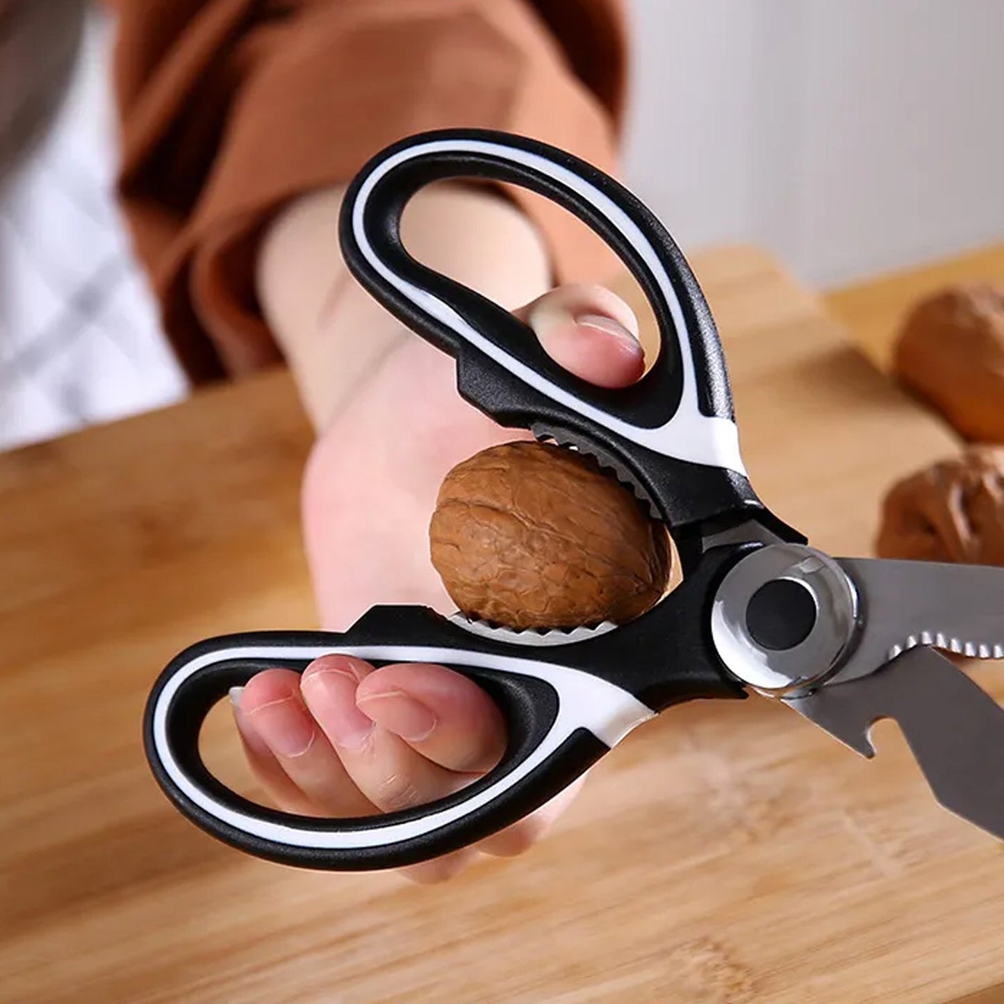 Colorful kitchen scissors with bottle opener and fish scale tool