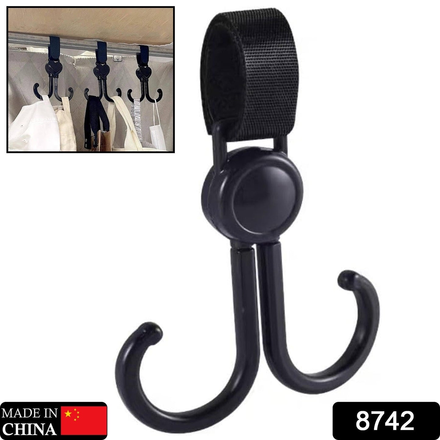 360 degree rotatable stroller hook with Velcro fastening strap