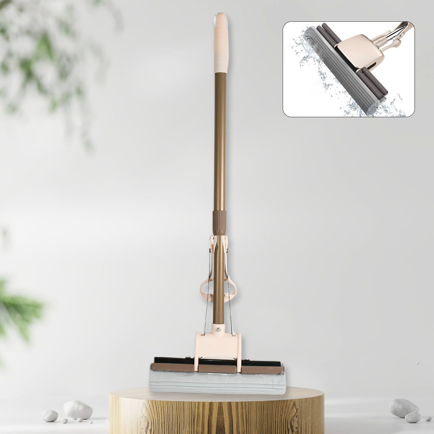 Super absorbent sponge mop with stainless steel handle