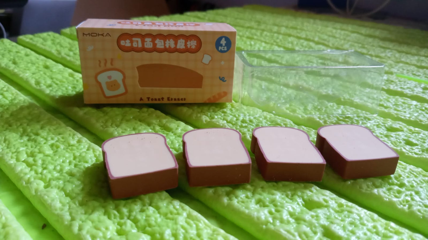 Four-piece set of fun 3D bread erasers for classroom rewards