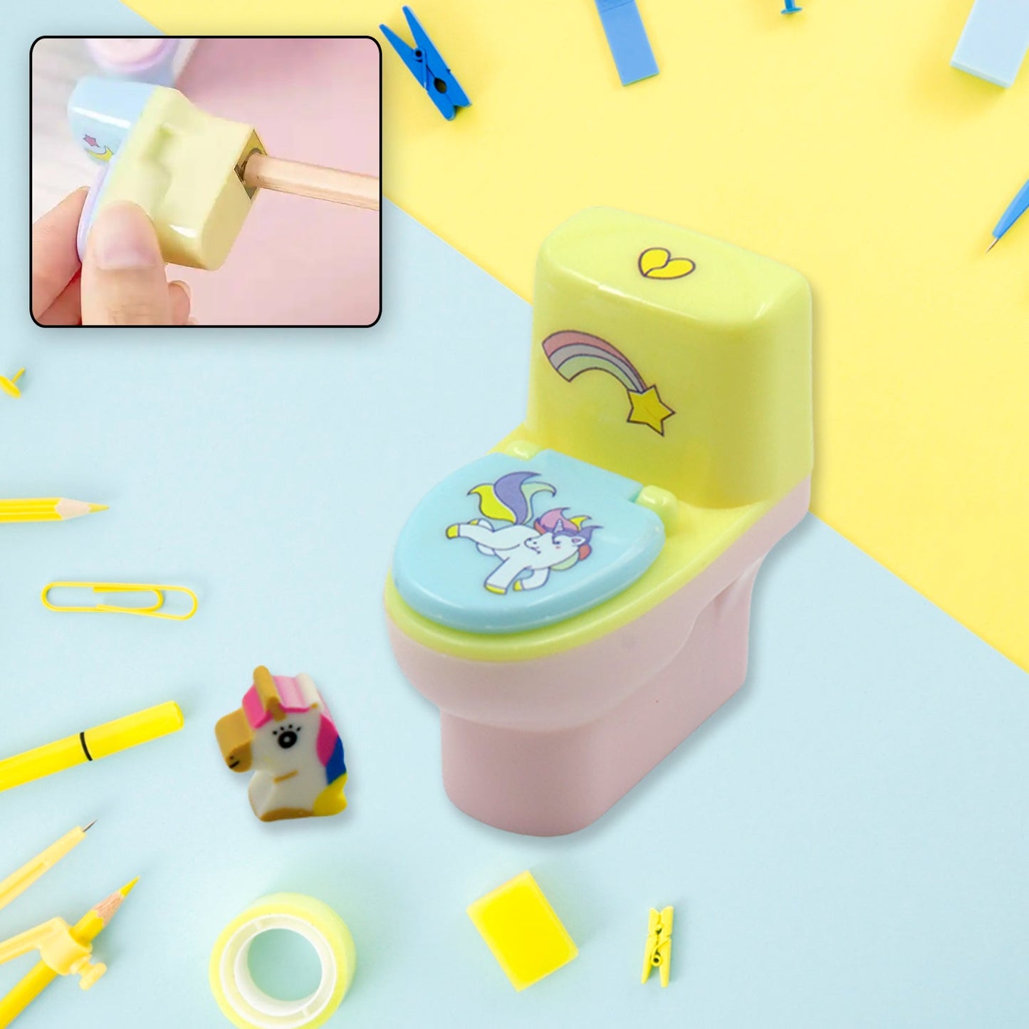 Toilet sharpener cartoon design plastic with eraser wheel for kids