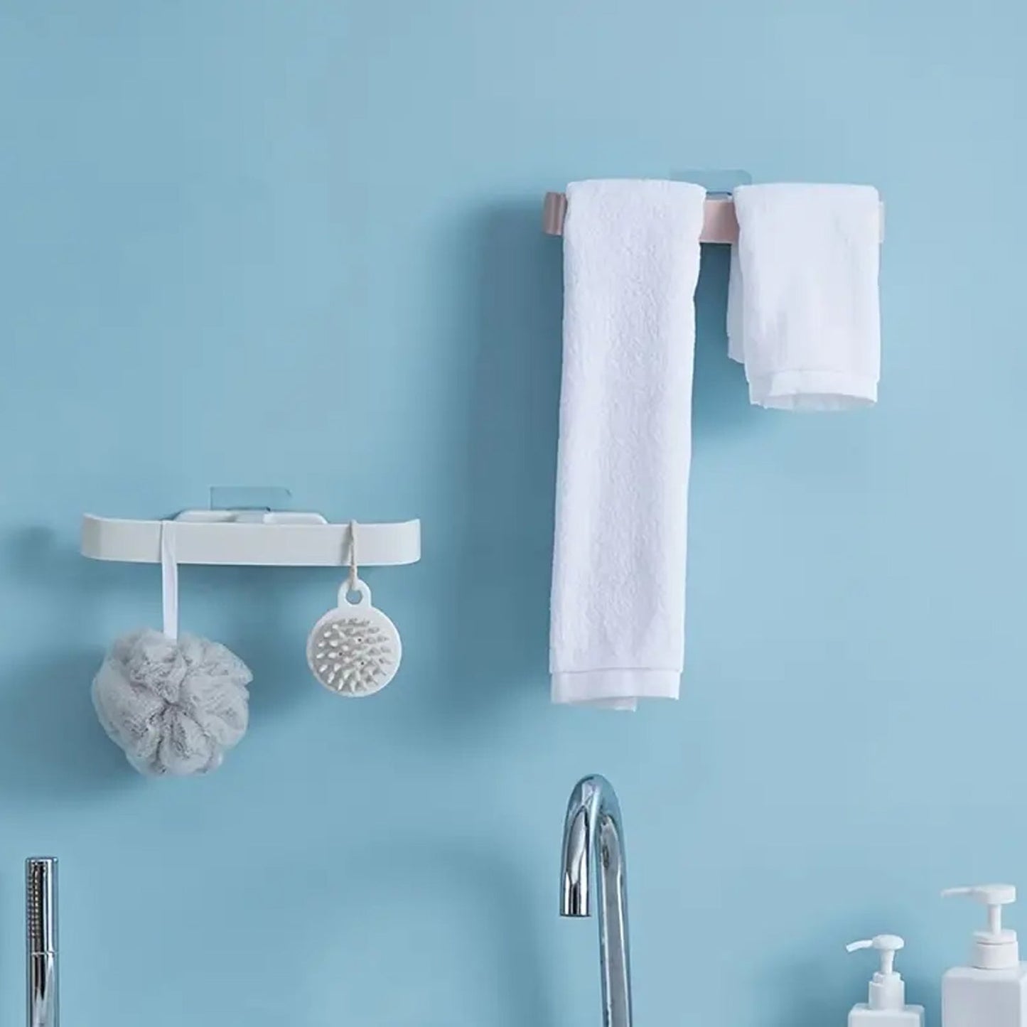Wall mounted removable towel and slipper hanging holder rack