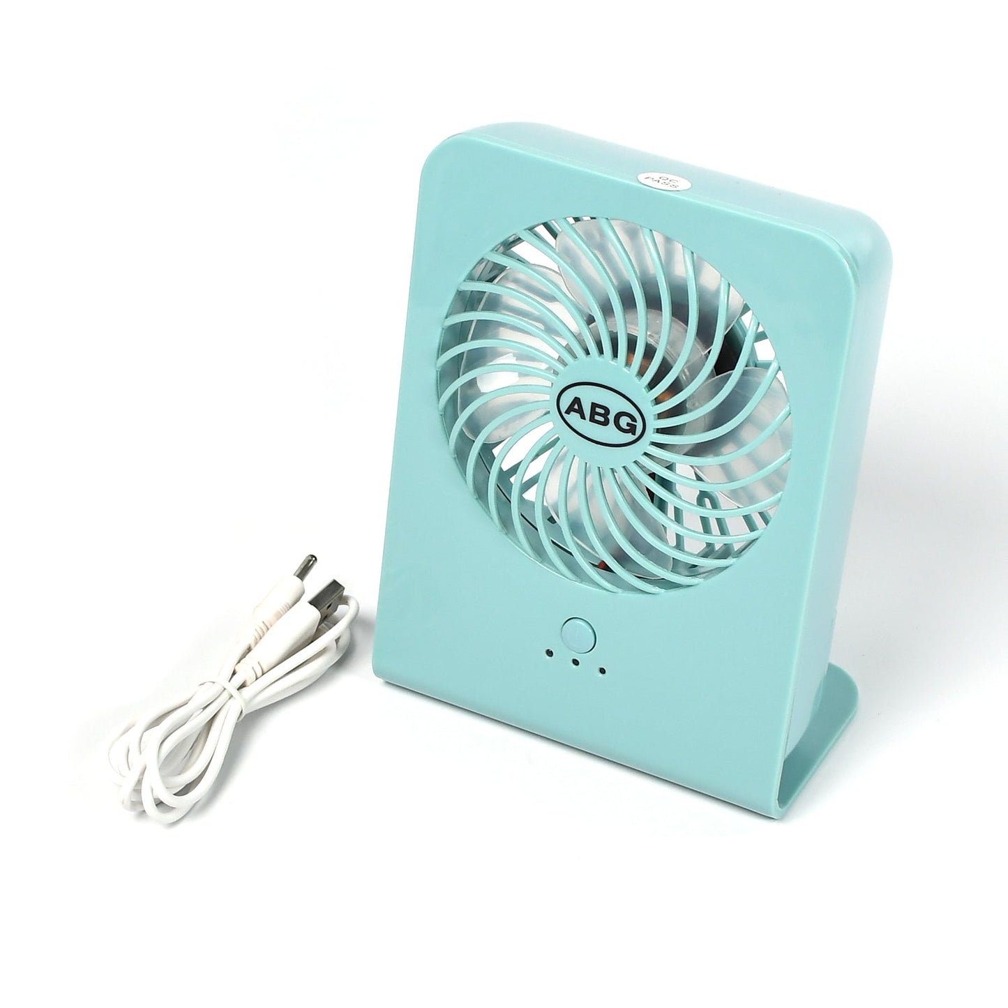 Small desktop fan with protective blade cover and 3 speeds
