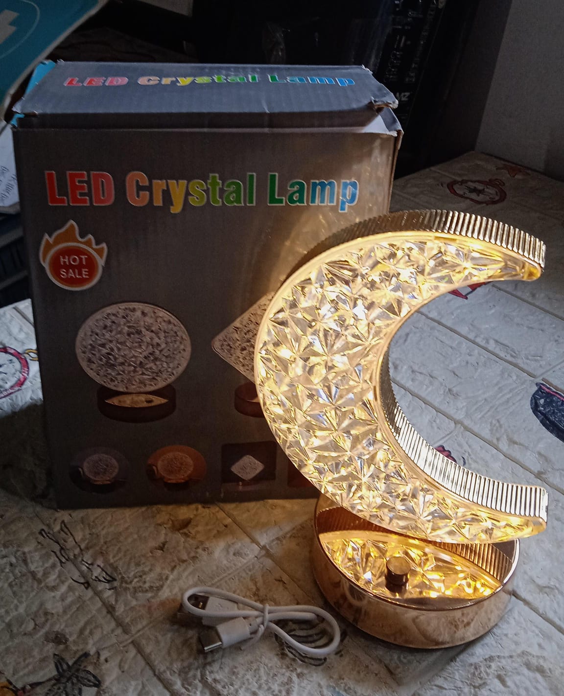 Crystal Bedside Lamp – Elegant USB Rechargeable Moon Night Light