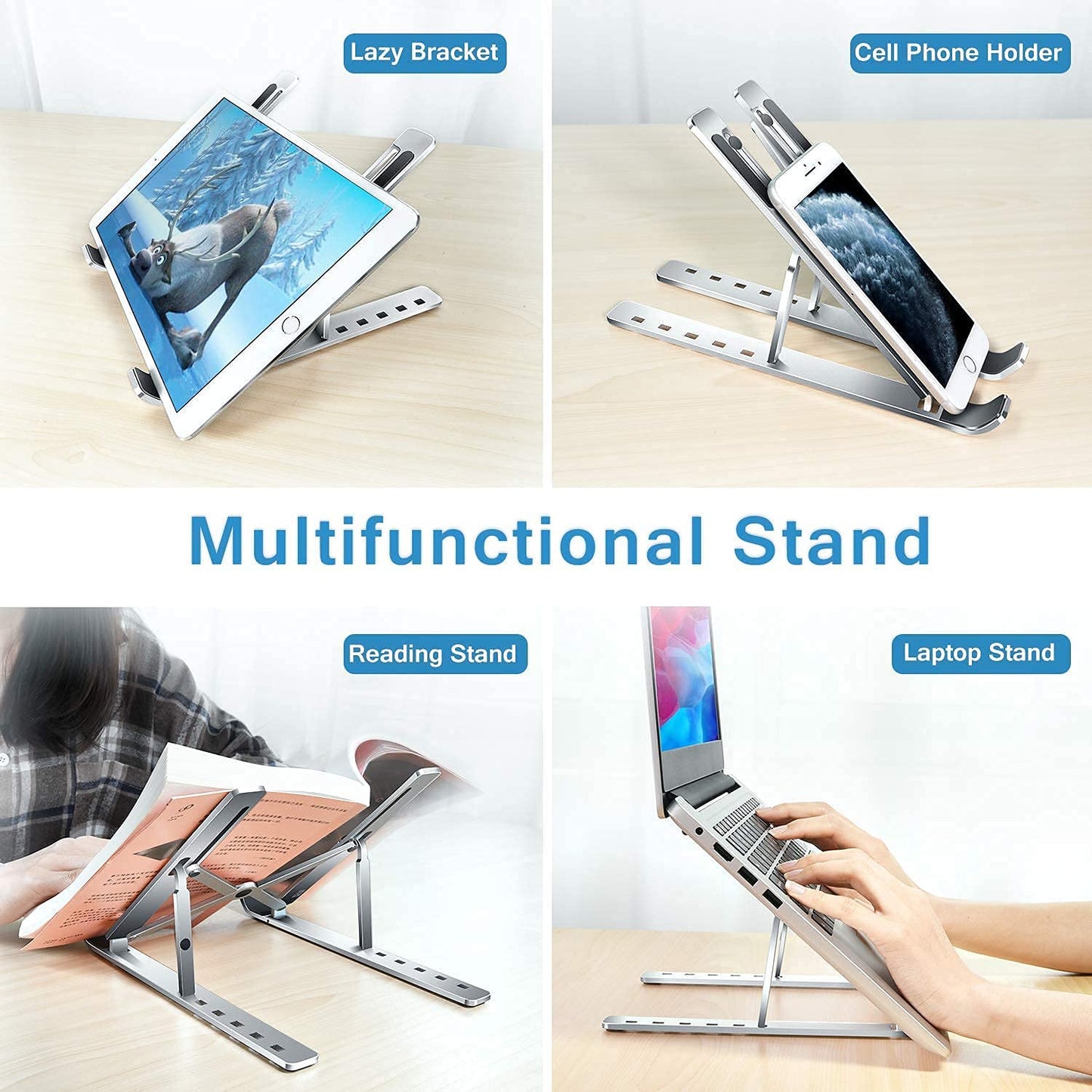 Universal laptop and phone stand in folded compact form