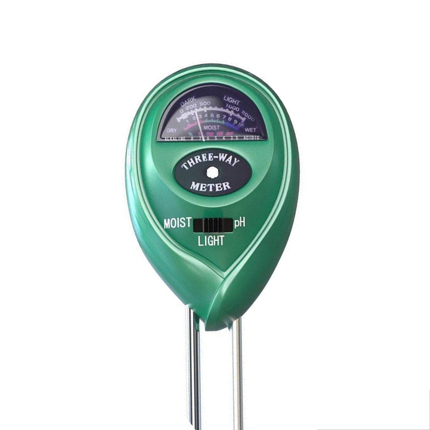 Soil tester with moisture, pH, and light measurement. soil moisture meter, 3-in-1 soil tester, plant pH sensor, garden soil tester, sunlight meter for plants, plant moisture meter, soil test tool