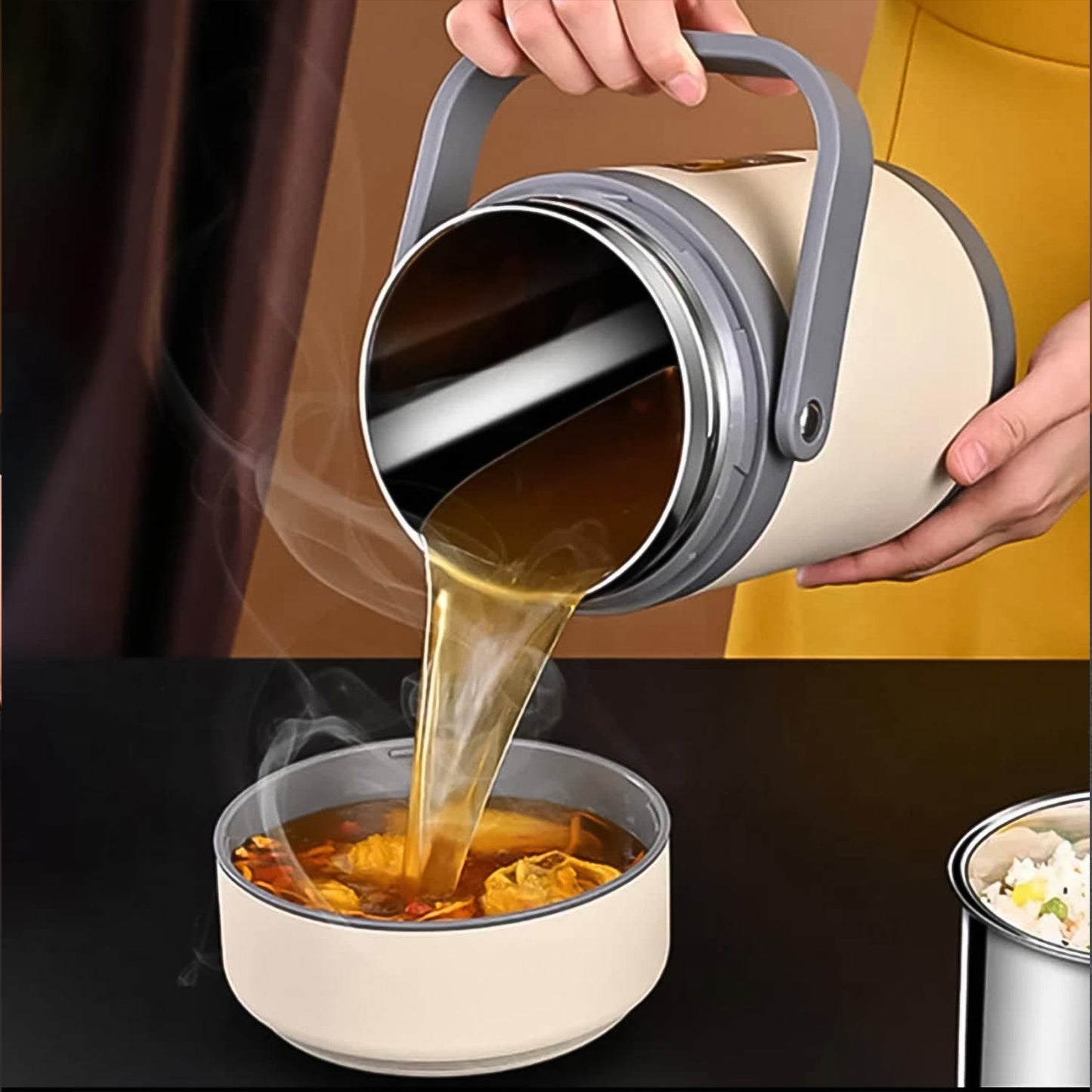 Portable heated stainless steel lunch pot for office and school