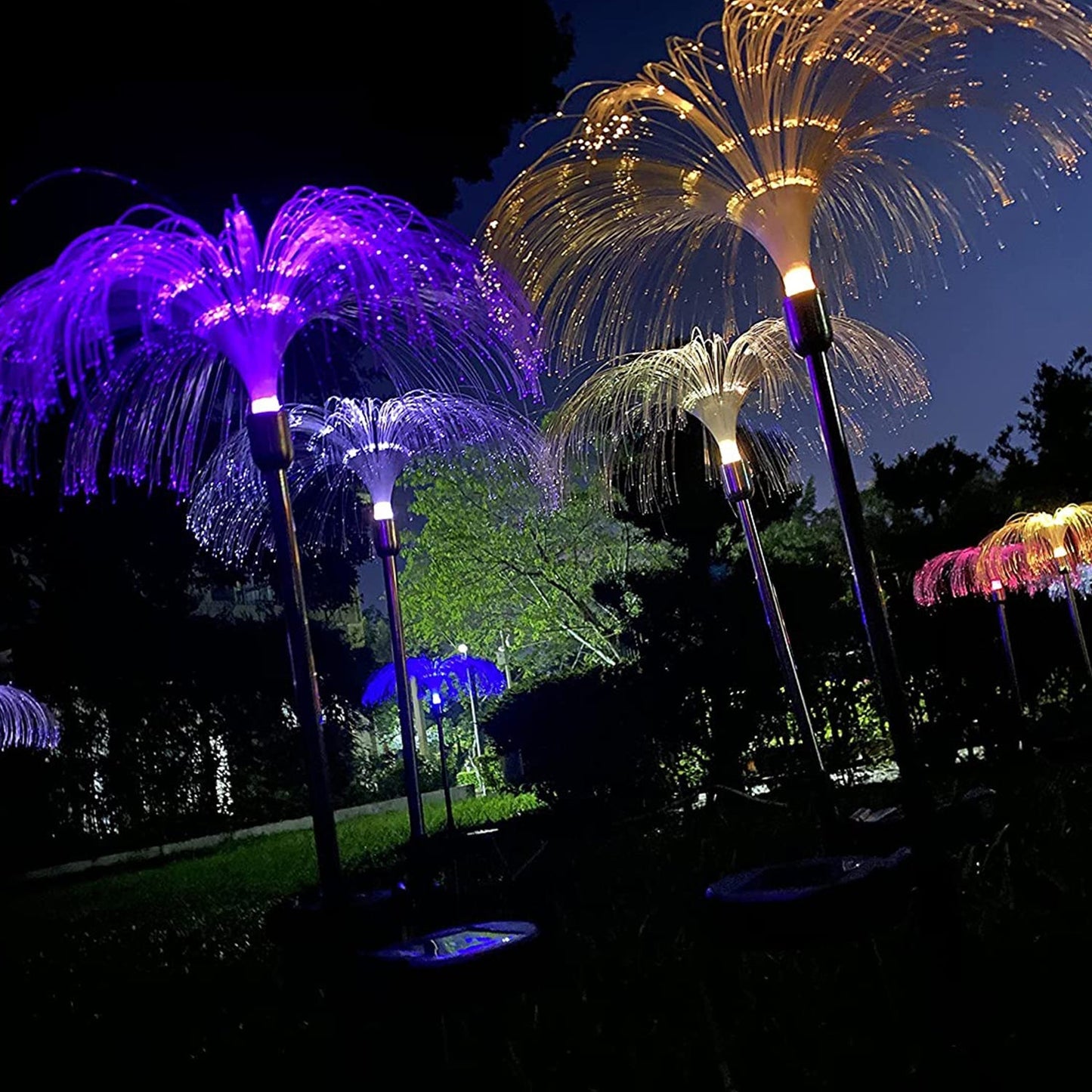 Fibre optic solar garden lights multi-color changing LEDs