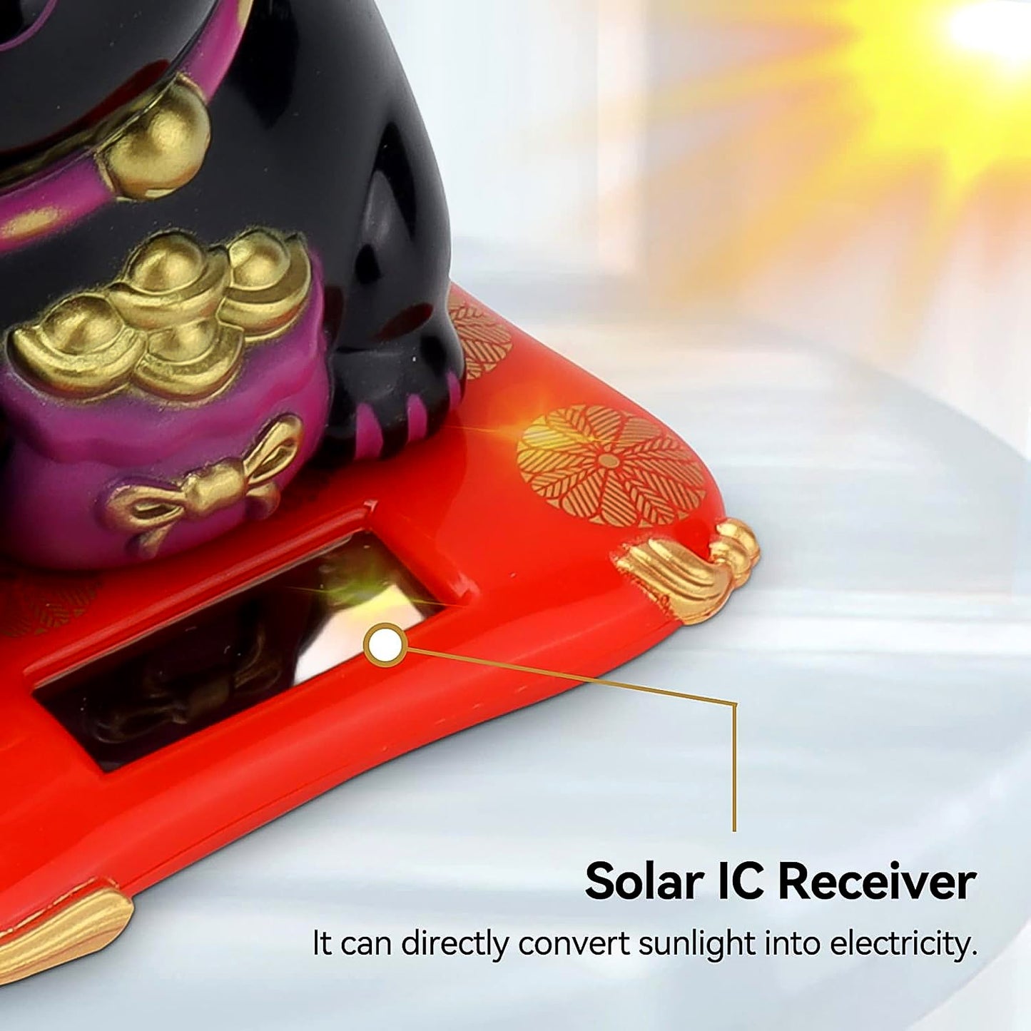 Solar powered waving cat figurine plastic cute design