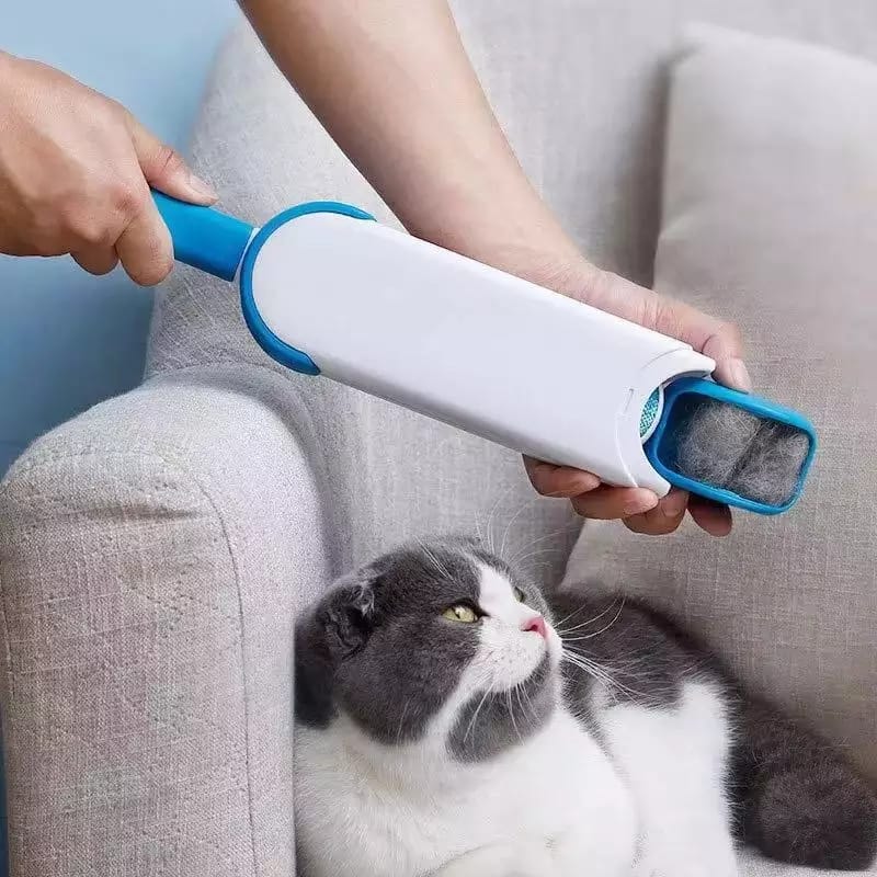 Pet hair remover with self-cleaning feature, pet hair remover, double sided fur brush, cat hair cleaner, dog fur remover brush, reusable pet hair brush, pet hair cleaner for couch, car seat hair remover