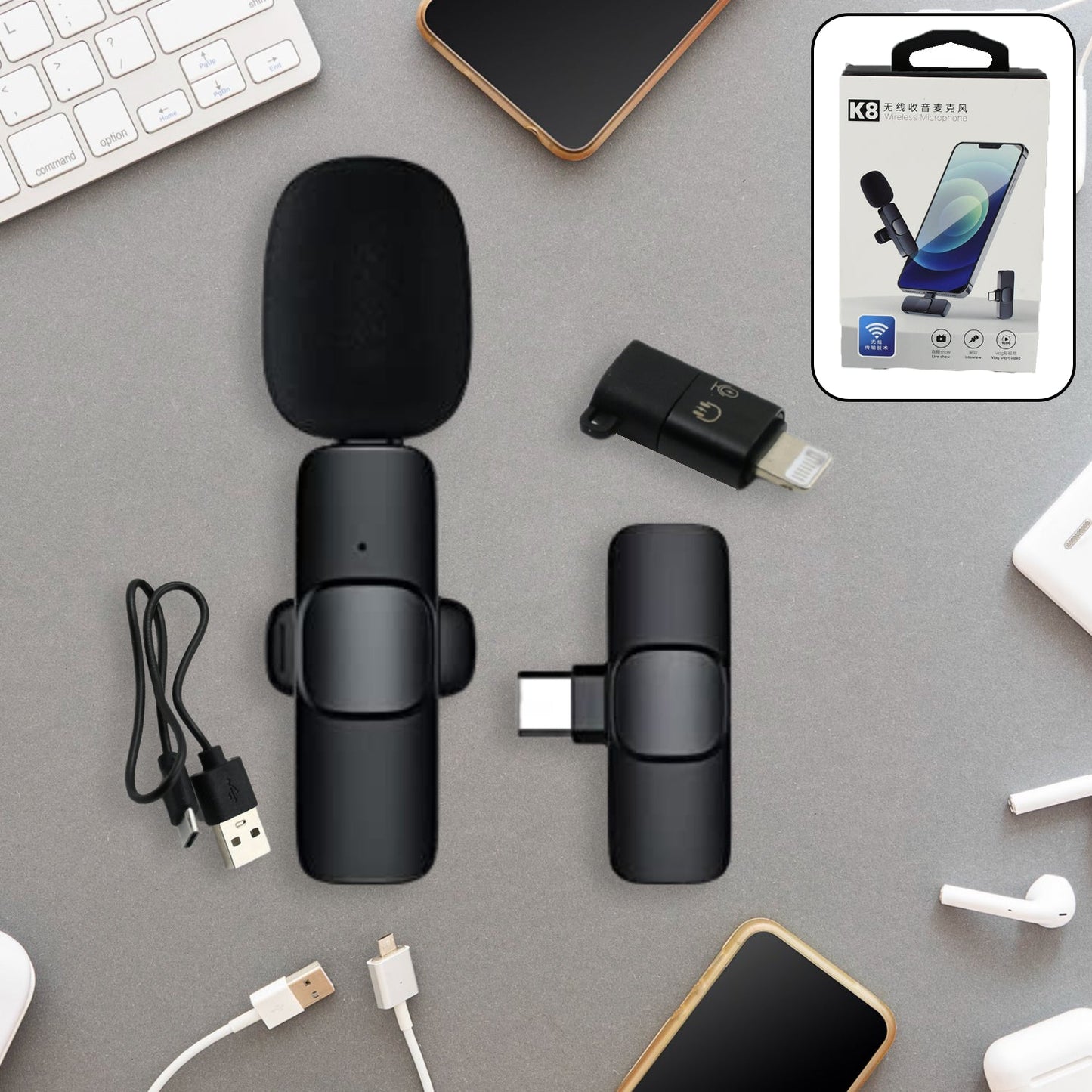 Wireless lapel microphone with noise cancelling for streaming