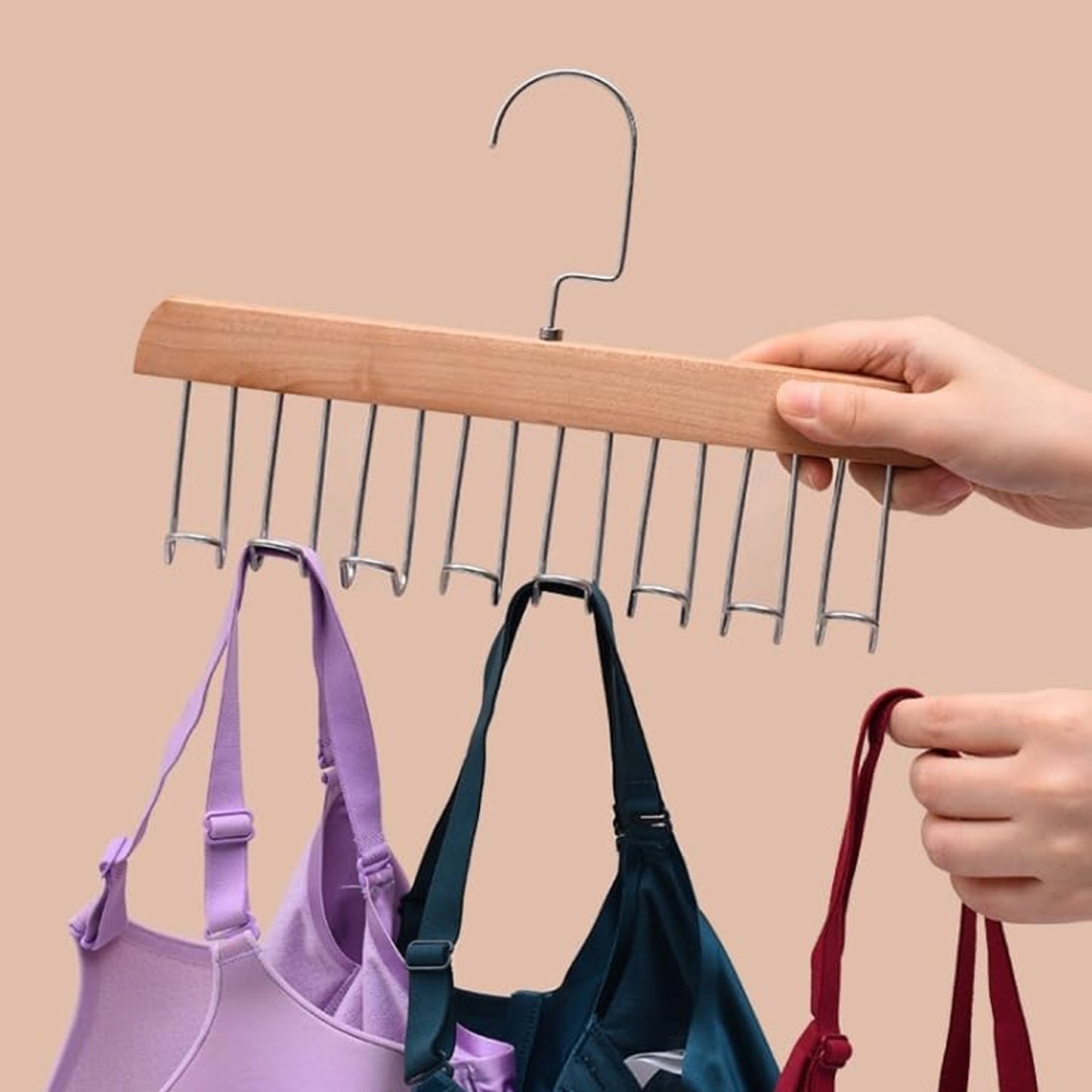 Wooden hanger with 8 hooks space saving closet organizer