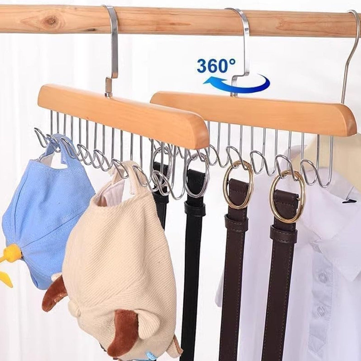 Coat and saree hanger wooden organizer with 360 rotation hook