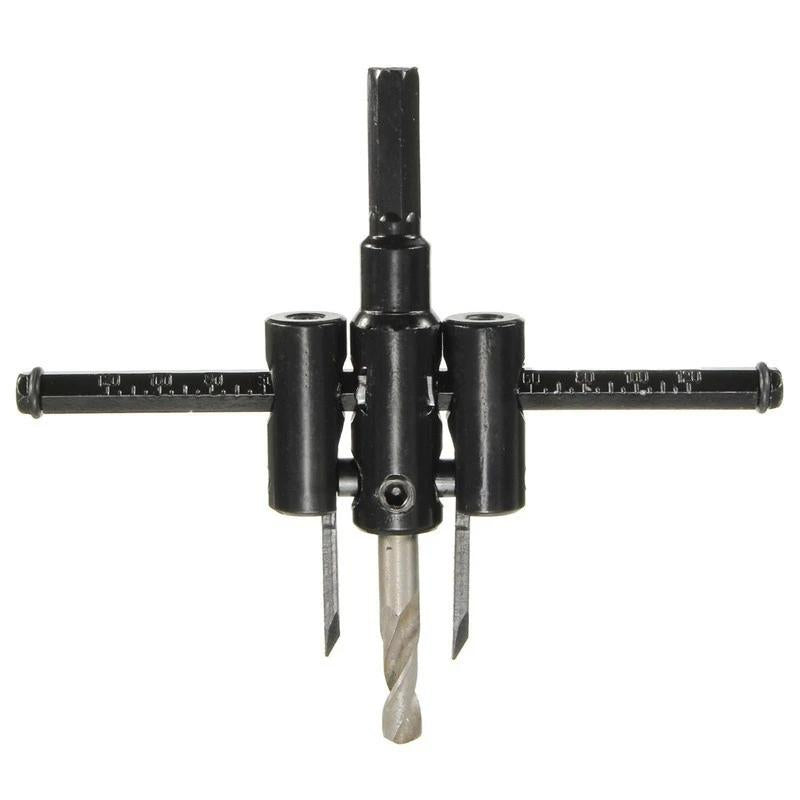 Adjustable circle cutter attached to electric drill for carpentry
