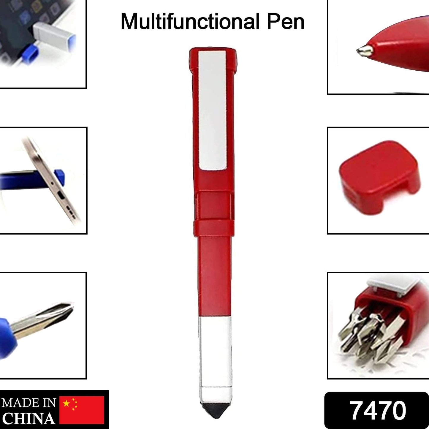 Portable tech tool pen with stylus and phone stand. tech tool pen, 4 in 1 pen tool, multi-function pen, screwdriver pen, mobile holder pen, stylus pen, pocket tool pen, travel pen with tools