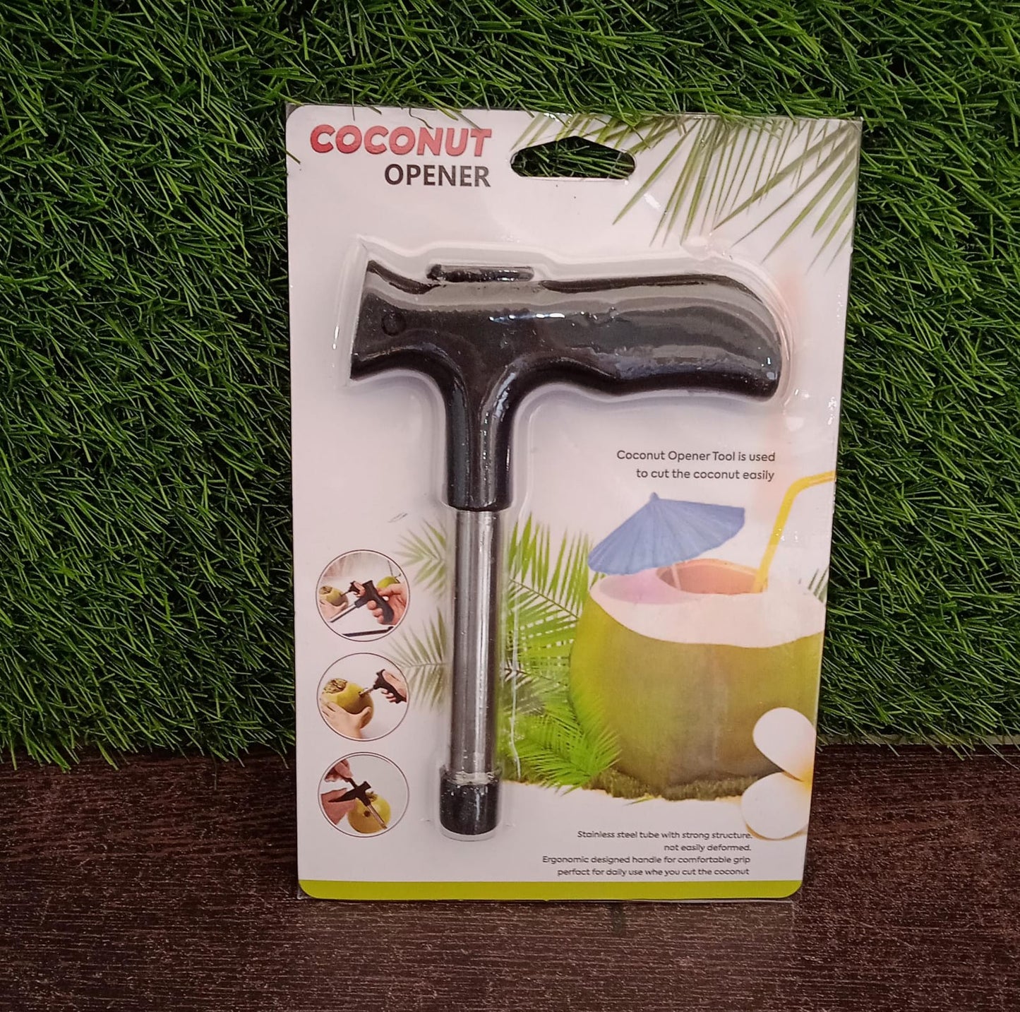 Efficient coconut drilling tool, coconut opener tool, stainless steel coconut driller, tender coconut cutter, coconut water straw opener, easy coconut drill tool, kitchen coconut opener
