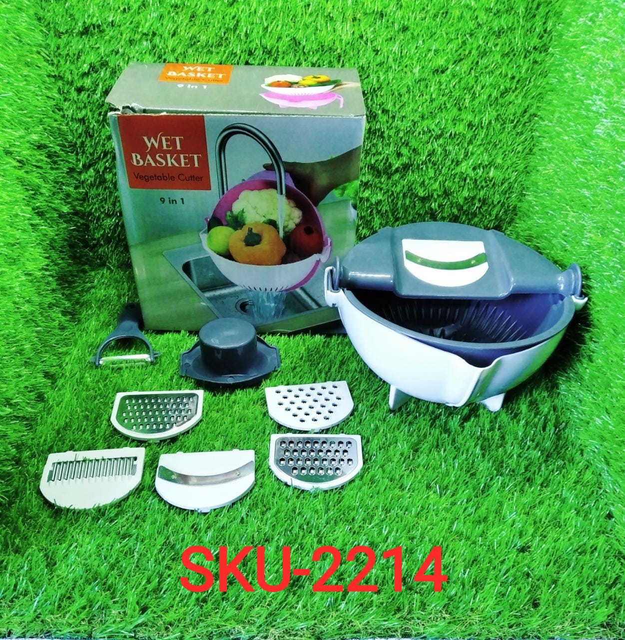 Efficient vegetable slicer and rotating basket for easy prep. vegetable cutter with drain basket, 9 in 1 slicer, kitchen fruit cutter, multi-function vegetable slicer, slicer with detachable blades, salad maker cutter