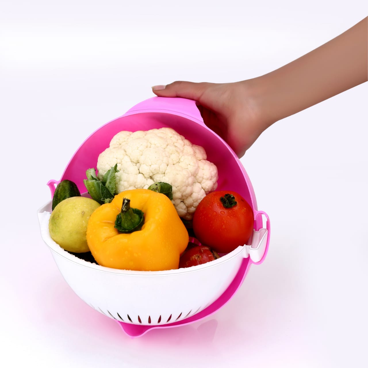 Convenient vegetable cutter and rotating basket combo. vegetable cutter with drain basket, 9 in 1 slicer, kitchen fruit cutter, multi-function vegetable slicer, slicer with detachable blades, salad maker cutter