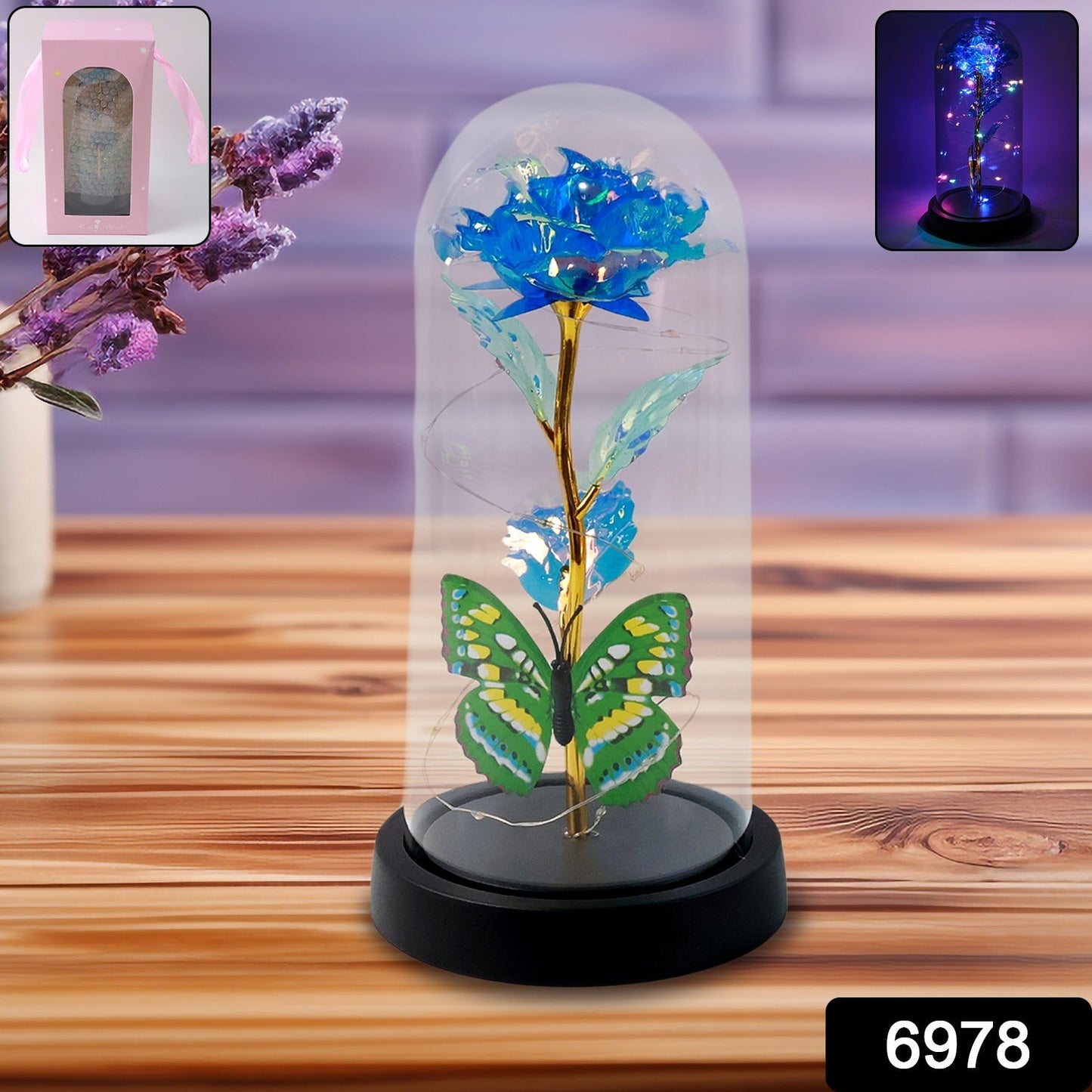 romantic rose night lamp in dome cover, plastic dome rose light for valentine’s and birthday gift, artificial rose lamp with multi color LEDs, decorative flower night lamp for home,