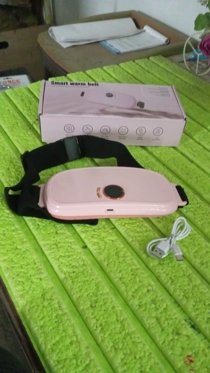menstrual cramp relief belt, heating pad belt for period pain, USB rechargeable period heating belt, postpartum heating and massage belt, vibrating menstrual pain relief belt, smart heating massager for cramps