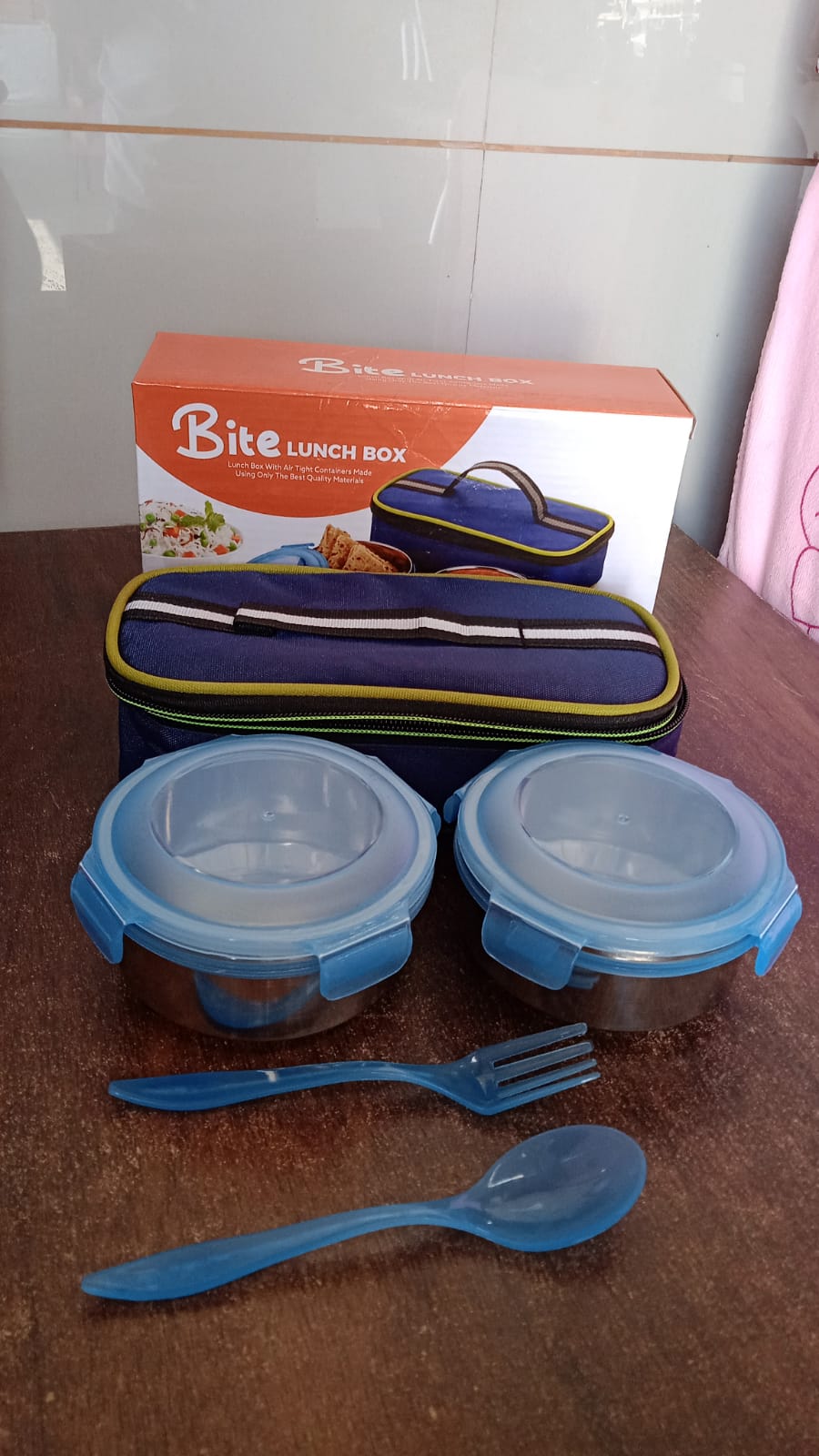 office tiffin set with thermal bag and cutlery, lunch box with compartments for balanced meals,