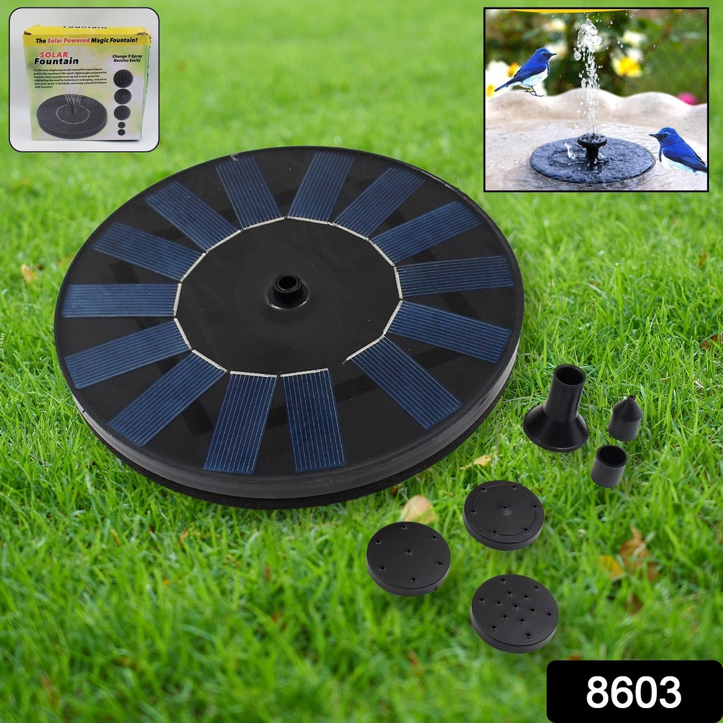 decorative solar fountain for birdbath and fish pond, fast solar fountain pump with adjustable spray patterns,