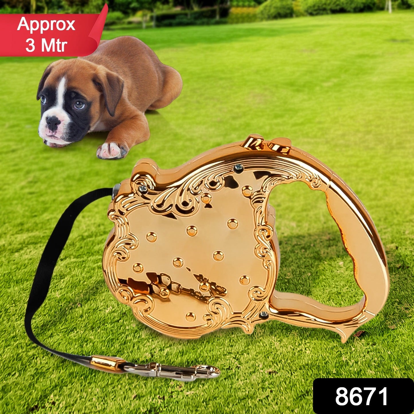 retractable telescopic belt rope cat leash 3 m golden traction with ergonomic handle India, portable retractable pet leash with ergonomic grip, 3 m retractable leash for cats and small dogs, smooth retractable rope leash with inner cushion, stainless steel mechanism quiet cat leash