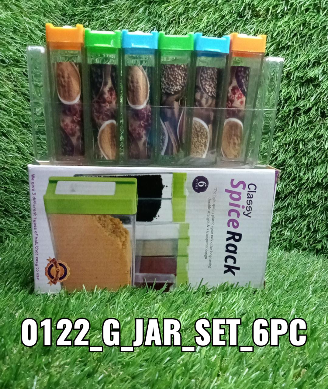 Assorted plastic spice jars with bright, colorful lids. spice jar set, plastic spice container, airtight cereal dispenser, 6 pcs kitchen storage jars, BPA free spice storage, modular spice box, masala container set