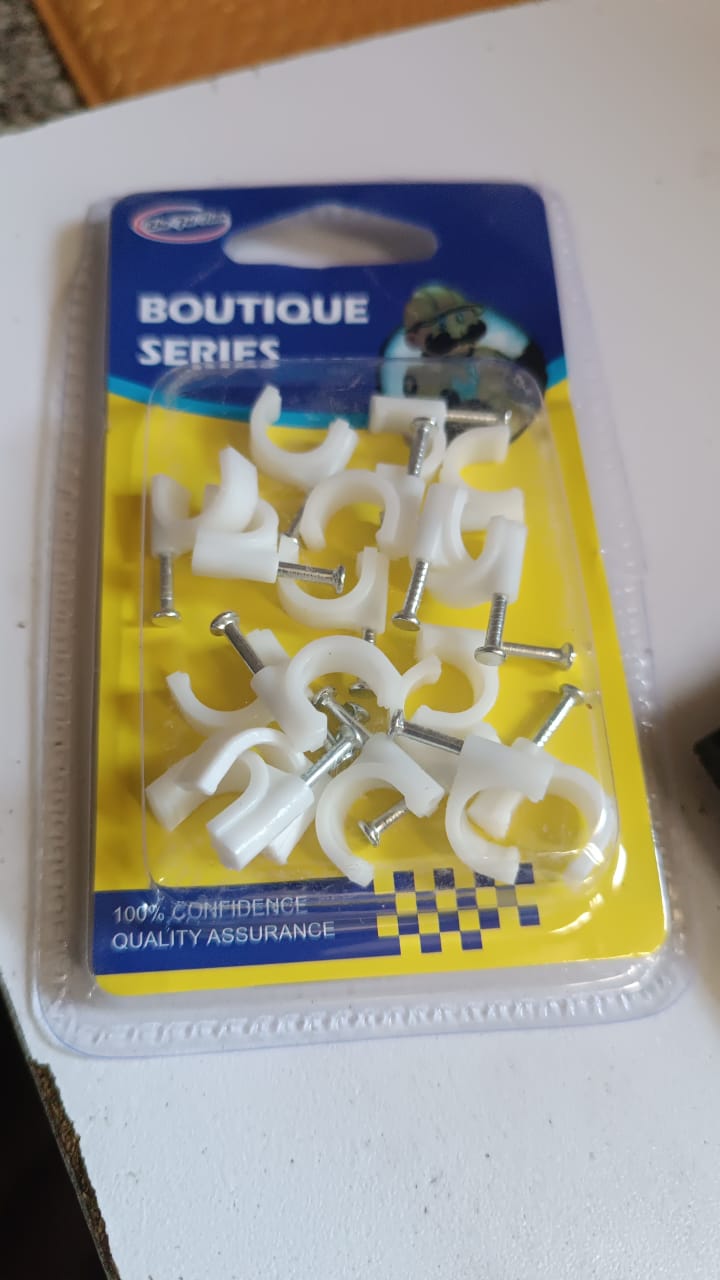 plastic cable organizer clips with pre-inserted nails, cable management clips for TV and computer wires,